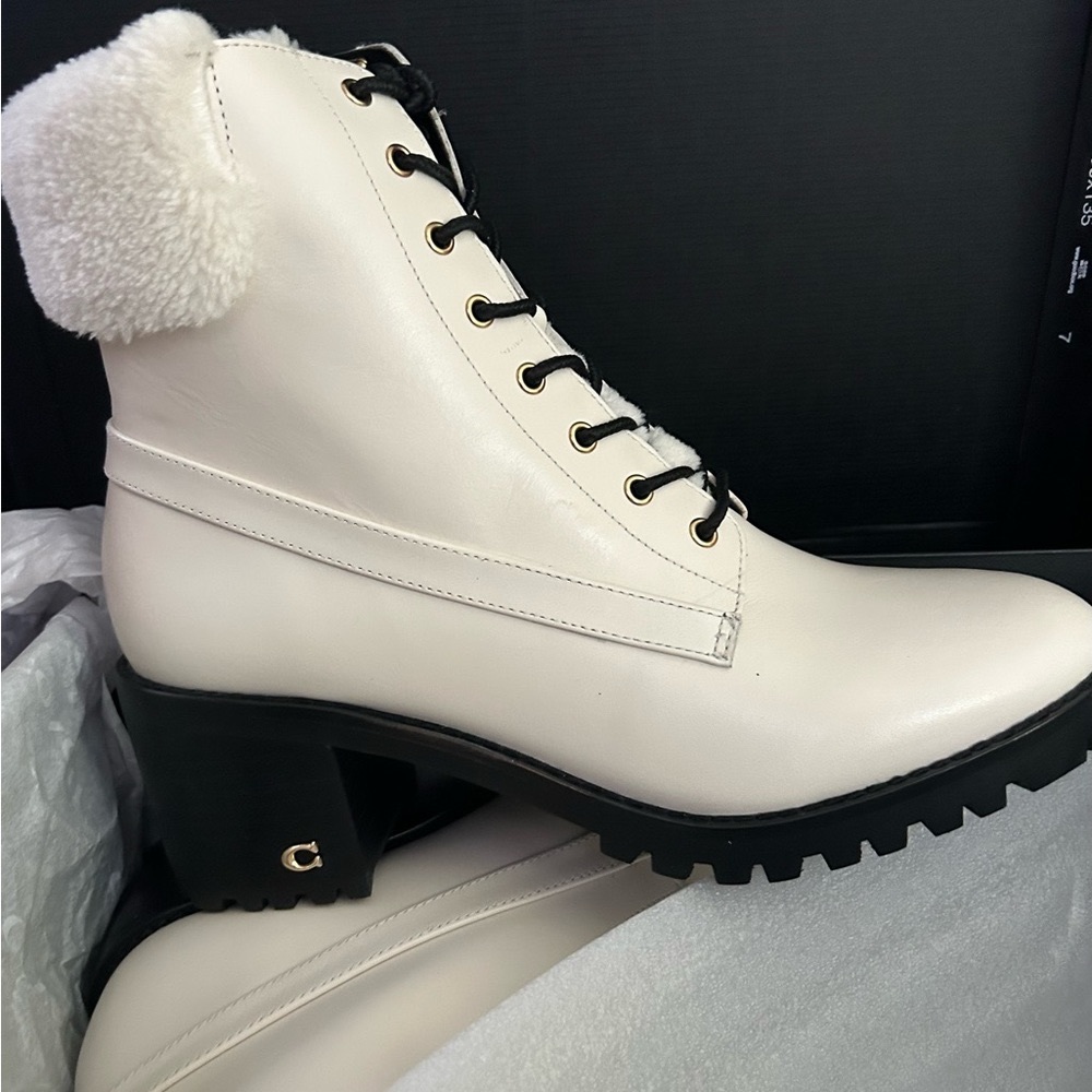 NWT Coach Chalk Color, Rubber Sole, Jill Leather Boots